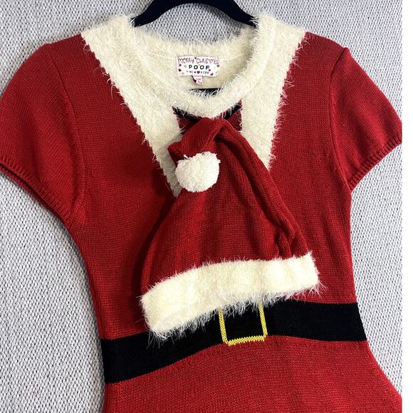 Poof New York Christmas Vintage Knit Sweater Dress Womens L Red/White Mrs Claus - Picture 4 of 13